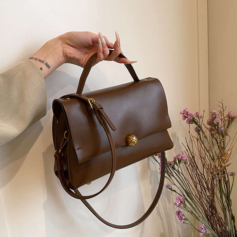 Retro Women's New Hand-Held Small Square Cross-Border Popular Double Mouth Explosive Style, High-End Texture, Single Shoulder Crossbody Bag, Fash
