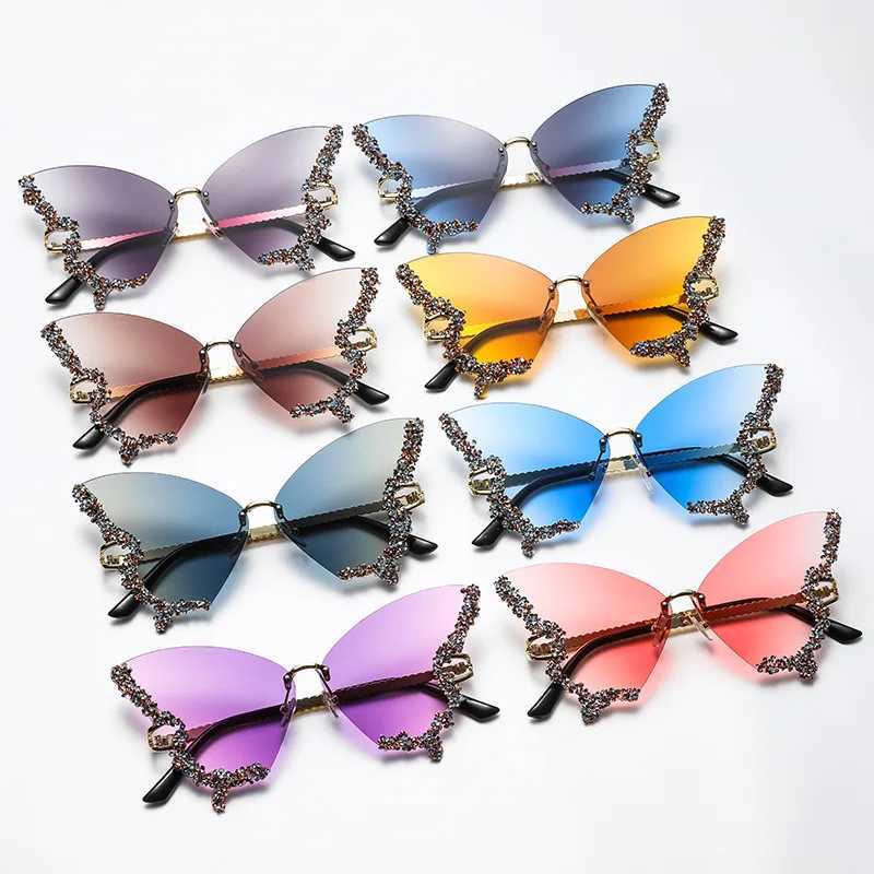 Diamond Butterfly Sunglasses for Womens Outdoor UV400 Protection Sun Glasses Ladies Personality Fashion Vintage Elegant EyewearX241213