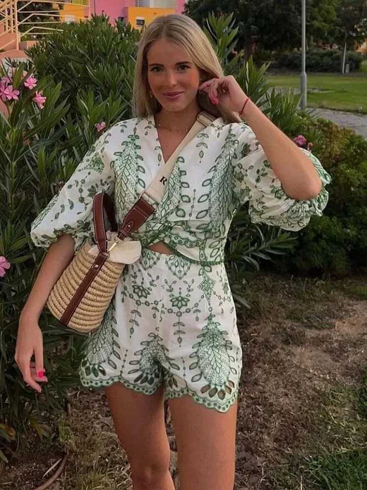 Women's Two Piece Pants Summer New Fashion Embroidered Blouses Ladies Shorts 2 Suit Dress Y2412138AKJ