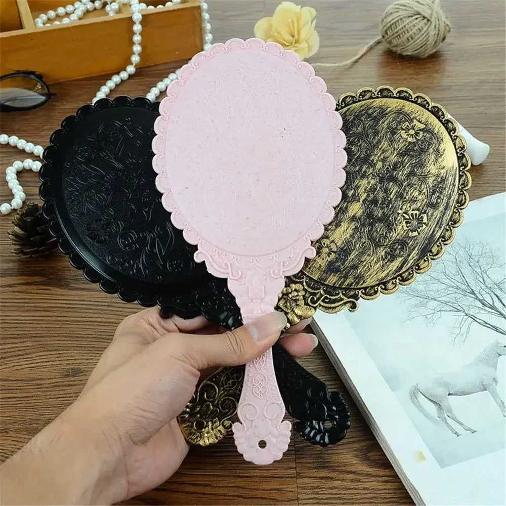 Portable Handheld Makeup Vanity Mirror Retro Carved Makeup Hand Mirror SPA Salon Compact Women Cosmetic MirrorsXJ241213