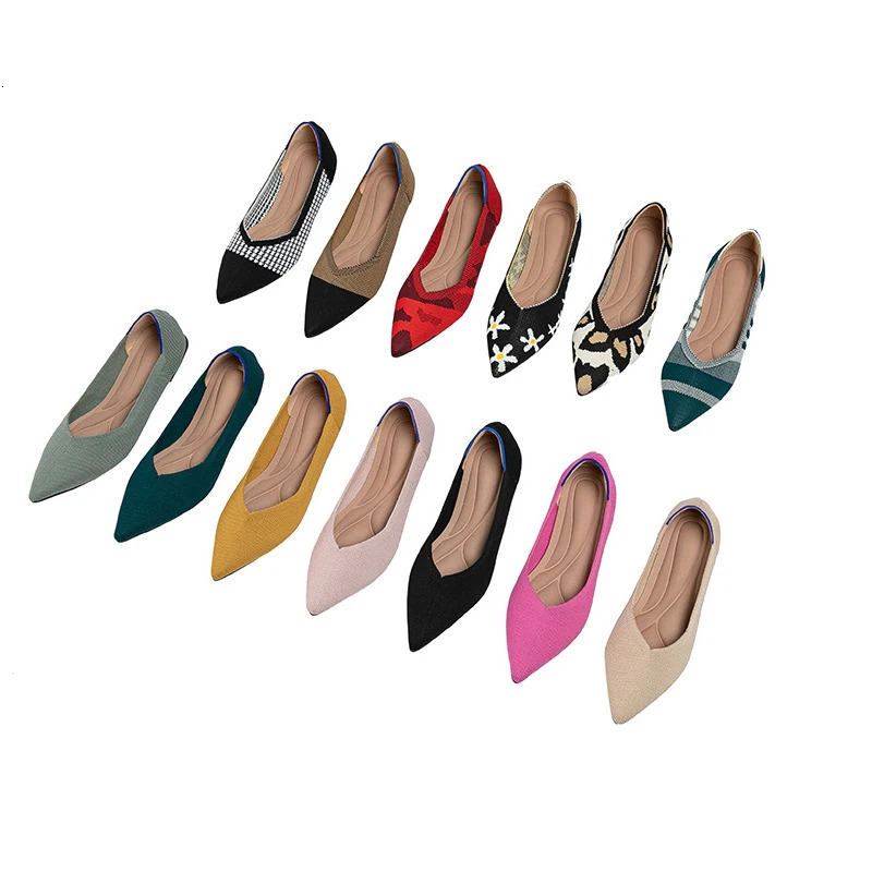Womens Flat Shoes Plus Size 42/43 Beautiful Color Knitted Elastic Comfortable Soft Flat Shoes Spring and Autumn Singles 241213