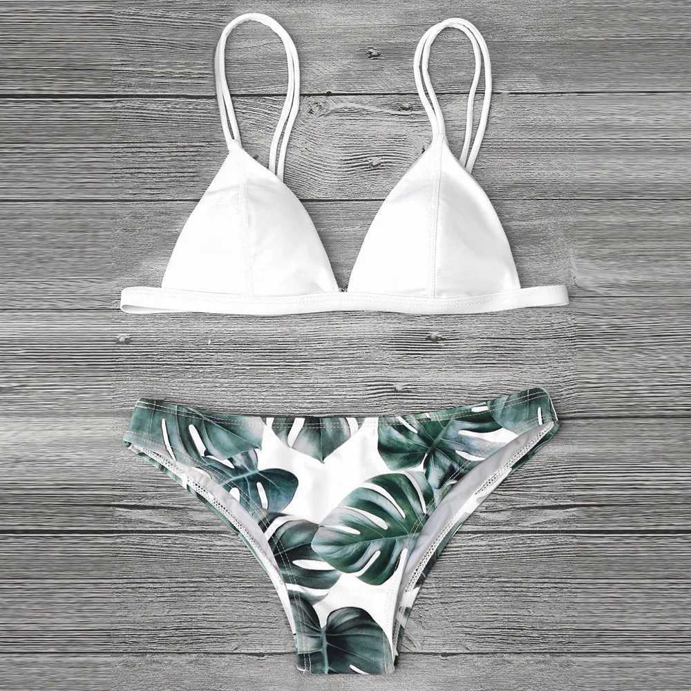 Push-Up Bikini Swimwears For Women Fashion aves Print Swimsuit Thin Strap Plunge Beachwear Seamss Bathing Set Traje De BaOXJ241212