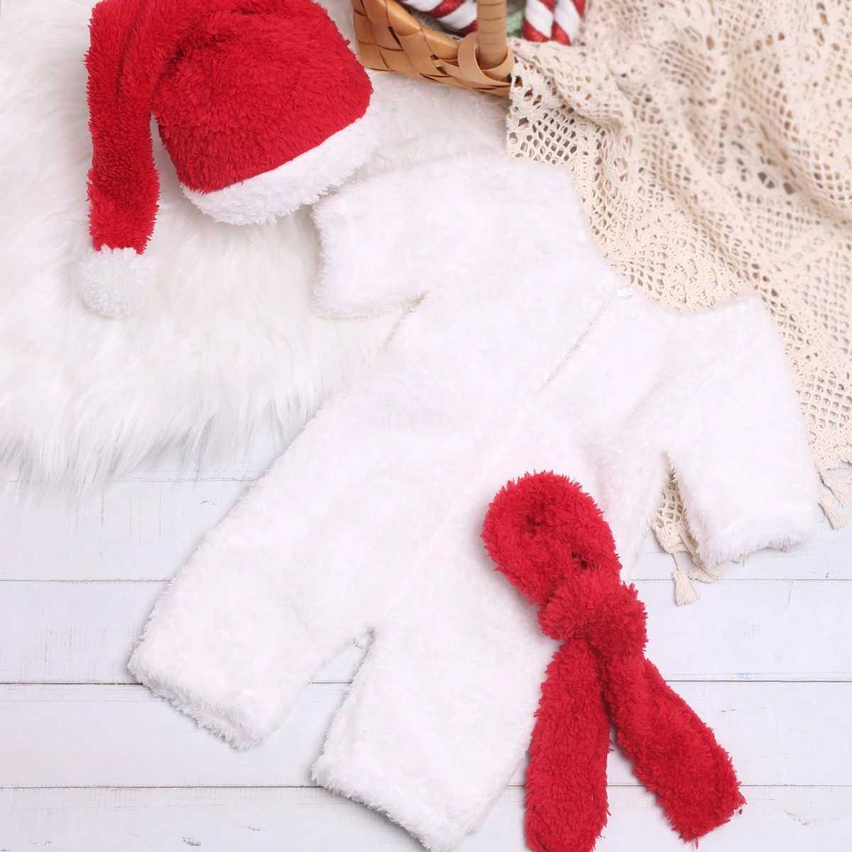 Scarves Wraps Ylsteed 3 Pieces Set Newborn Christmas Outfit for Photo Shooting Baby White Jumpsuit Suit with Hat Scarf Infant Photo Props H241213
