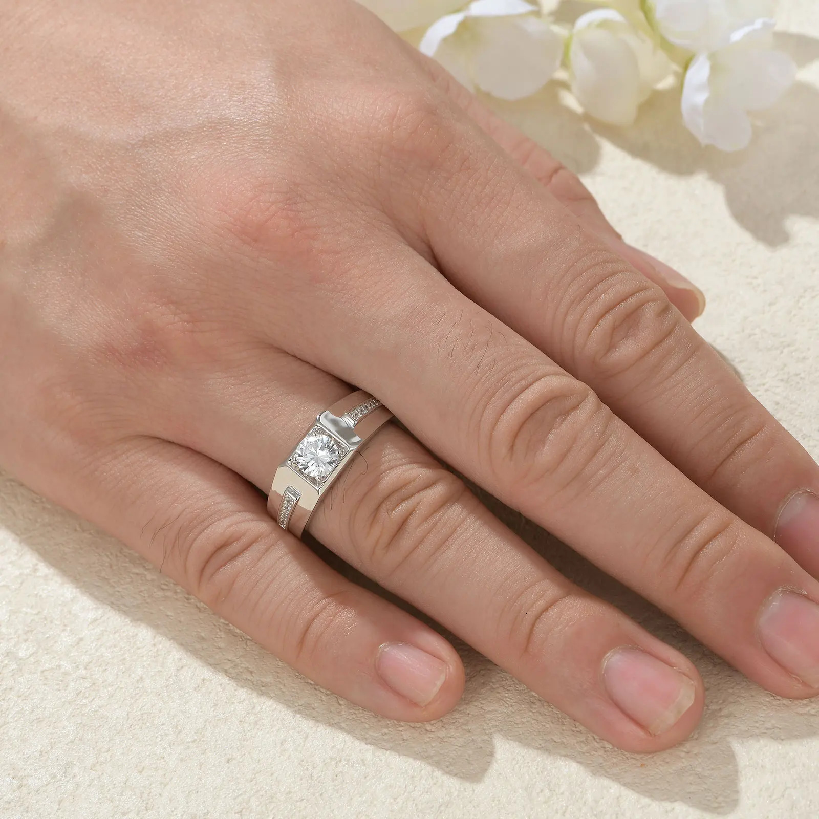 she Mens Wedding Ring 925 Pure Silver Card Round Cubic Zircon Promise Size 812 241210