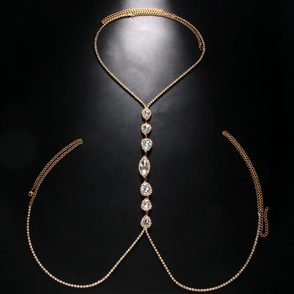 Fashion Sexy Water Drop Necklace Chest Chain for Women y Rhinestone Body Party Waist Jewelry Accessories Gift 241213