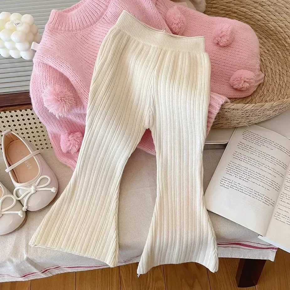 4152 Children Clothes 2024 Autumn and Winter Girls Wool Pants Fashionable Knitted Bell Bottoms Or Ball Knitted Sweater Tops W241213
