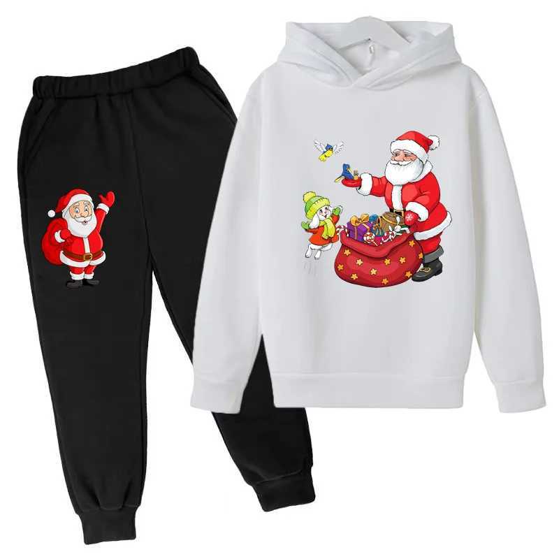 Fall/Winter Childrens Tracksuit Hoodie Set Santa Claus Pattern Christmas Gift 3-13 Years Old Top + Pantsuit Hooded Tracksuit W241213