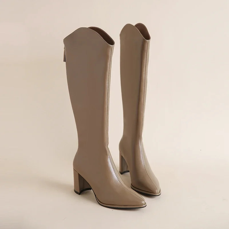 Plus Size 34-43 Women Boots Zipper Thick High Heels Simple Thick High Heels Autumn Winter Boots Knee High Boots 241213