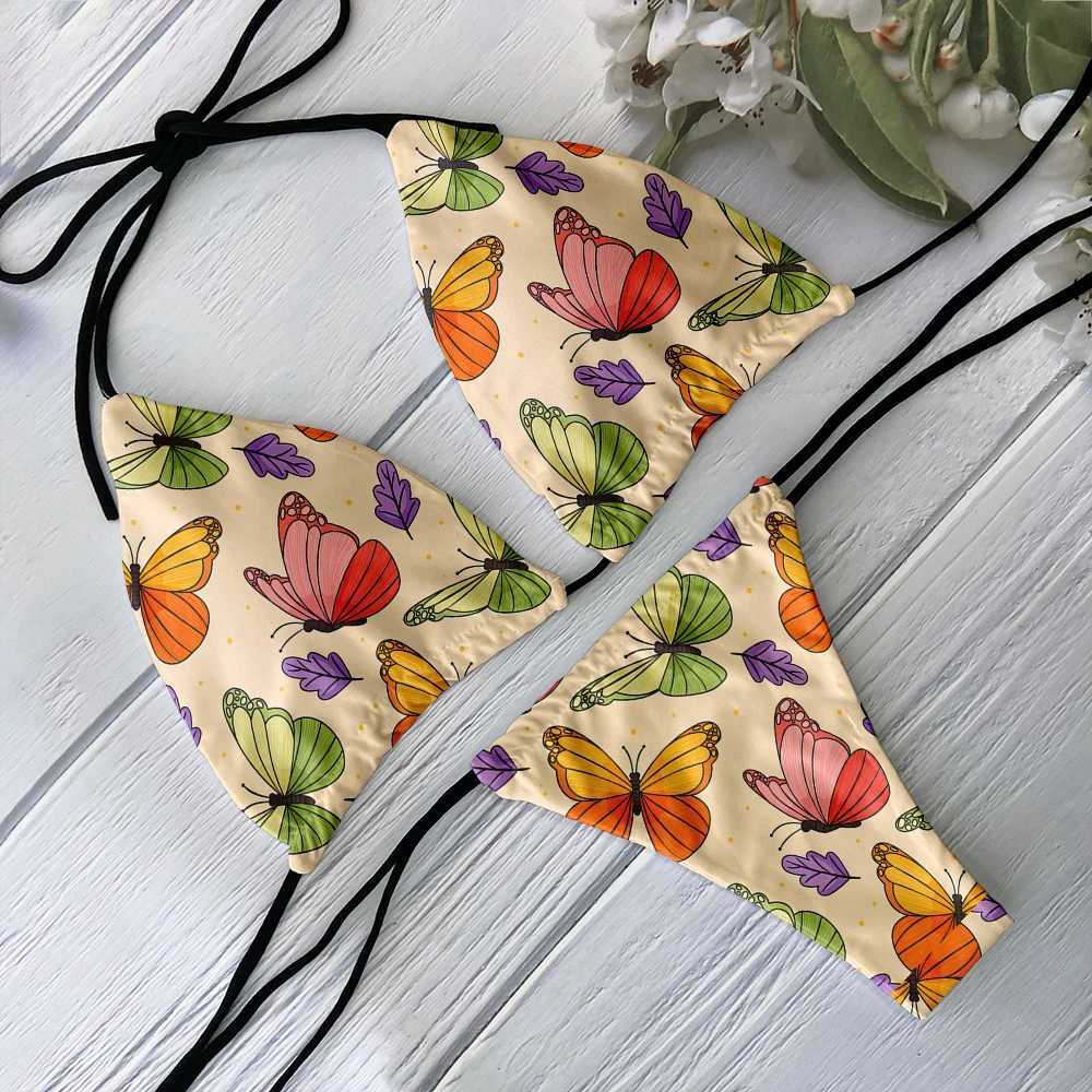 Hot sa ladies bikini set 3d printer pattern sexy fashion swimsuit summer beach vacation with chest pad lace-up bikinXJ241212
