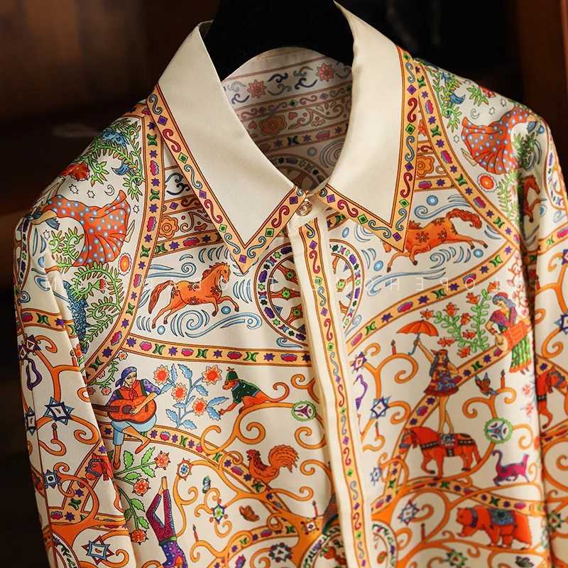 Women's Blouses Shirts Luxury Brand Designer Elegant Fashion Baroque 2024 Summer Long Sleeves Shirts For Women Vestidos Beige Tops Mujer Trf Clot