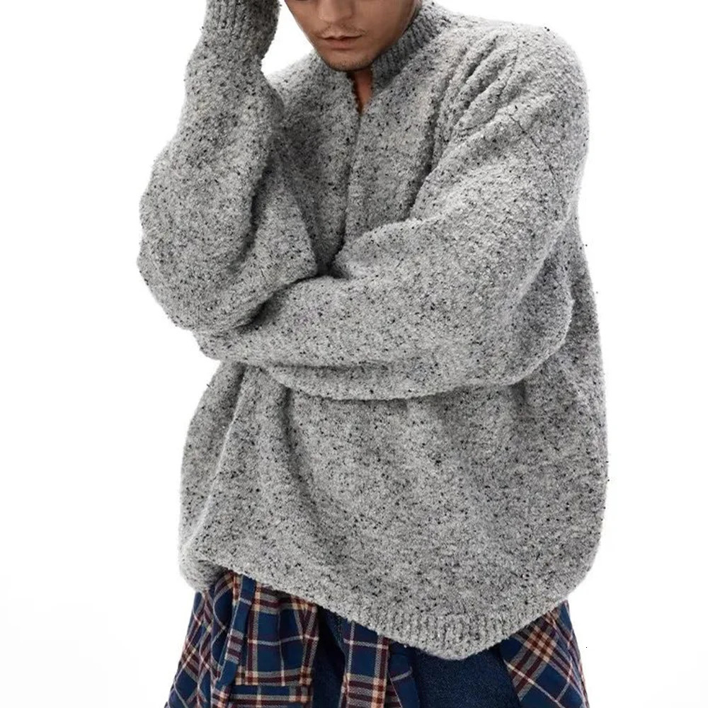 Mens Sweater Harajuku Foreign Solid Color Knitted Winter American Vintage Luxurious Lazy Hoodie Clothing Unisex 241213