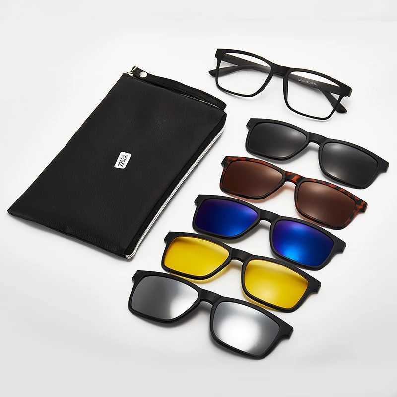 6 In 1 Men Women Polarized Optical Magnetic Sunglasses Clip Magnet Clip on Sunglasses Polaroid Clip on Sun Glasses Frame And BagX241213