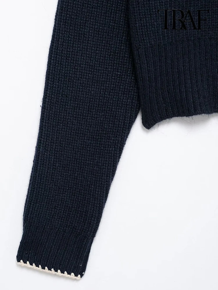 TRAF Womens Fashion Simple Solid Color Bow Embellished Knit Sweater Autumn and Winter Vintage High Street 241210