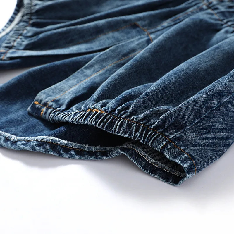 Autumn Womens Retro Hoodie Cowboy Coat Elastic Waist Lace Top Batwing Sleeve Blue Jeans Jacket Korean Loose Casual Street Wear 241211