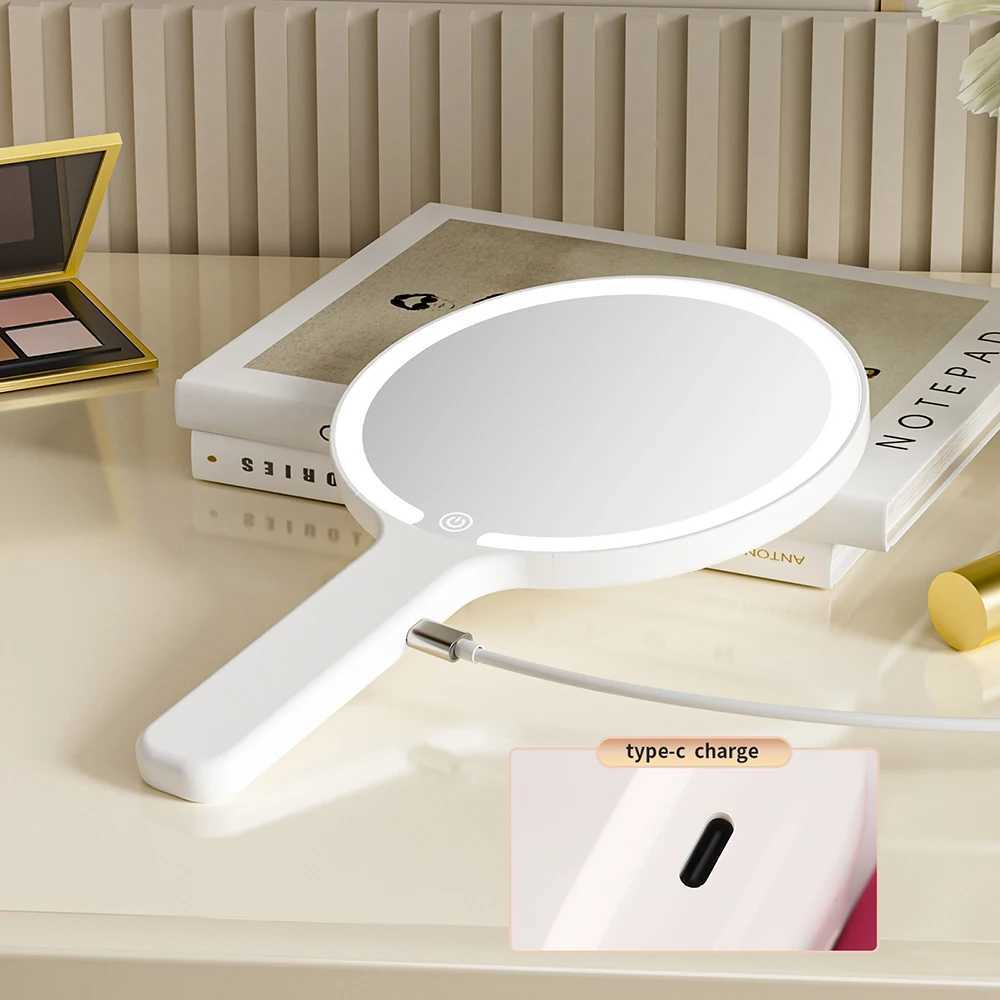 3 Colors LED Makeup Mirror Hand-held Carry Adjust Brightness with Touch Screen Portable Cosmetic Mirror for Travel Home UseXJ241213