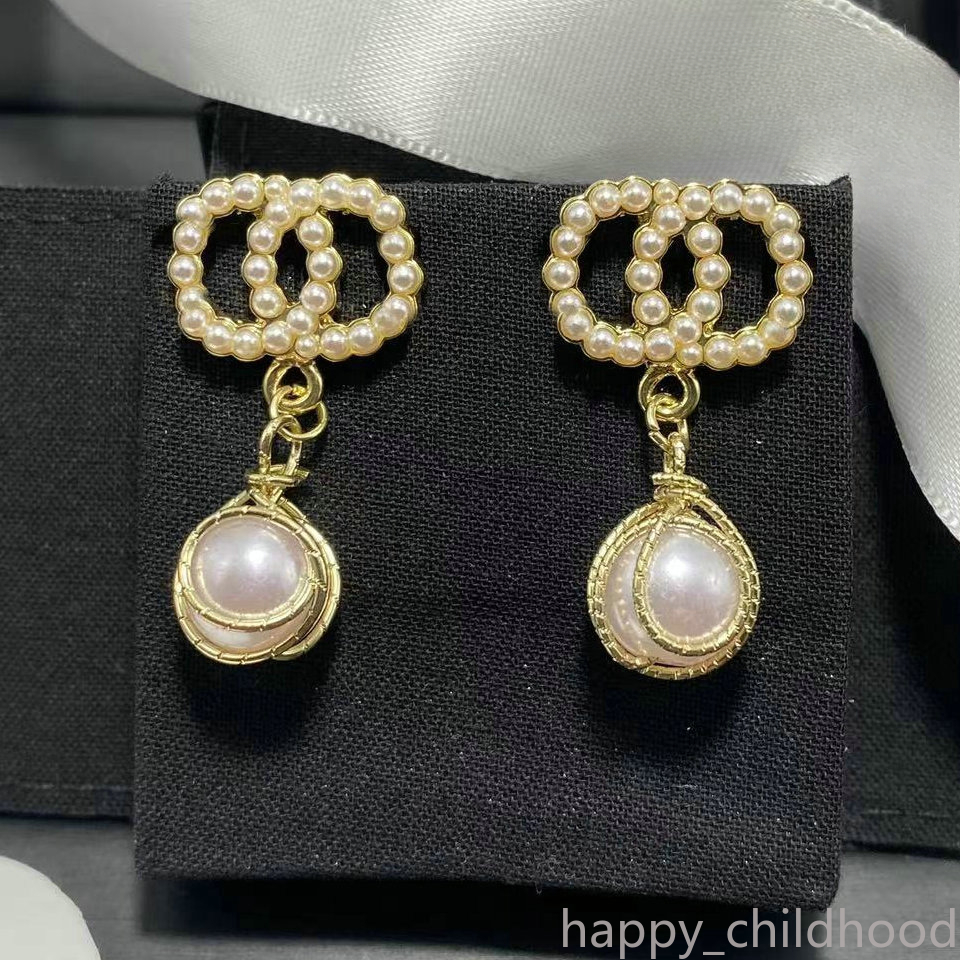 Designer Earrings Luxury Brand Letter 18K Gold Plated Earrings Women Crystal Rhinestone Pearl Earring Party Jewelry Gift