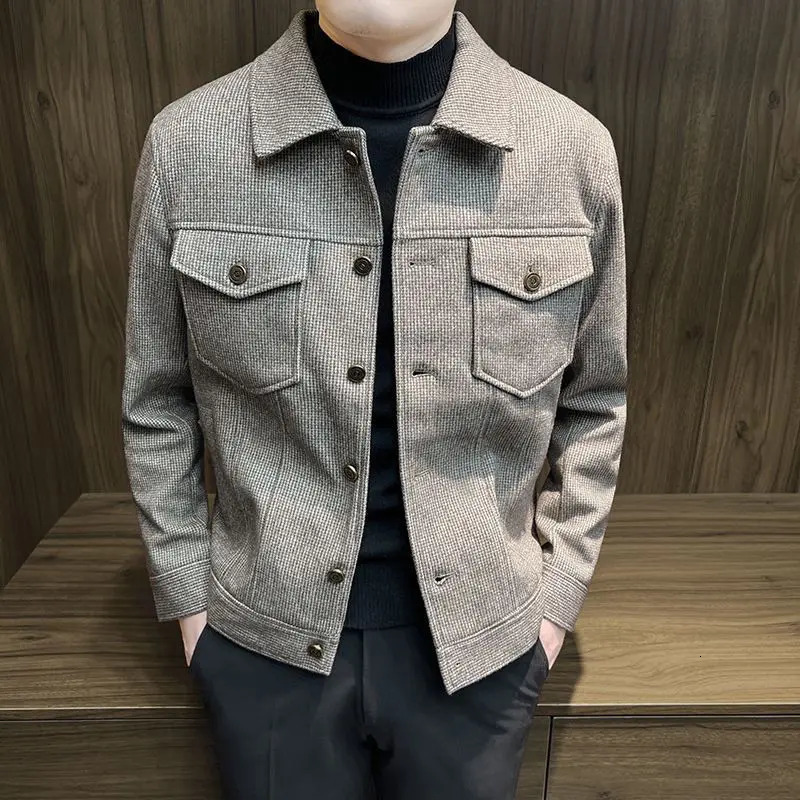 Mens Wool Blends Jackets Slim Fit Solid Color Short Male Coats Joker y ner Harajuku Korean Reviews Many Casual Cold 241213