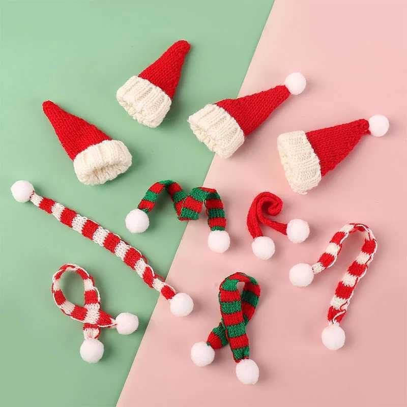 Scarves Wraps 1pcs Christmas Miniature Santa Hat Scarf Stuffed Bear Christmas Costume Wine Bottles Hat Xmas Decoration Party Supplies H241213