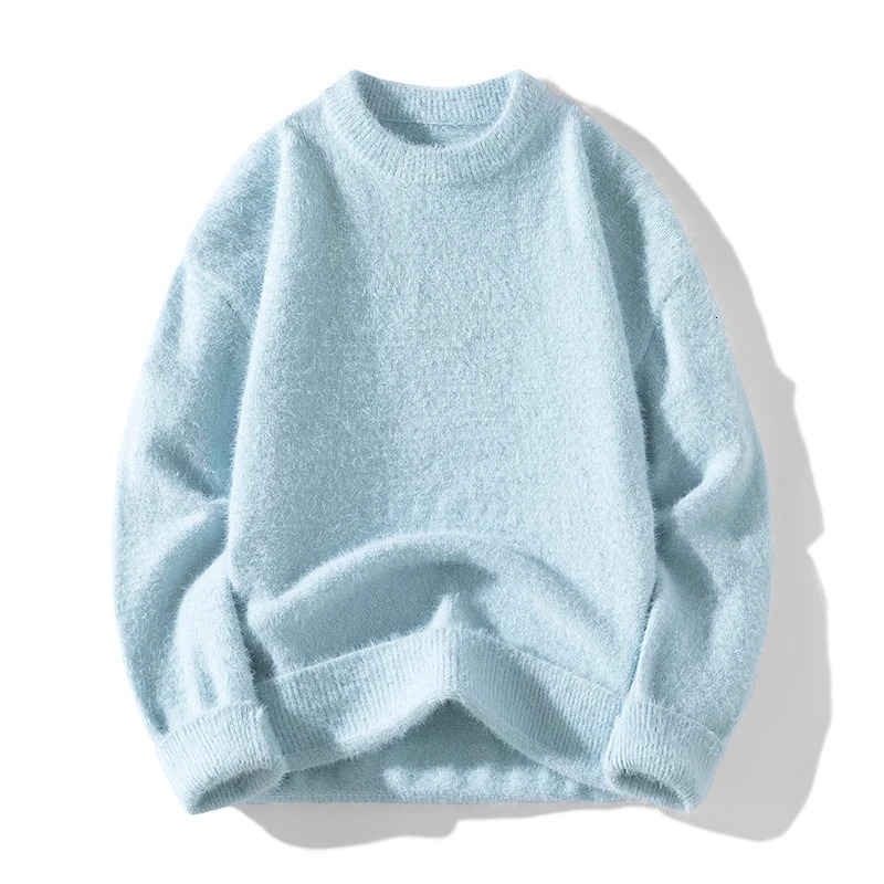 Simplicity Casual Autumn Winter Sweaters Mens ONeck Solid Mohair Fashion Trend Versatile Long Sleeve Pullovers Knitted Top 241213