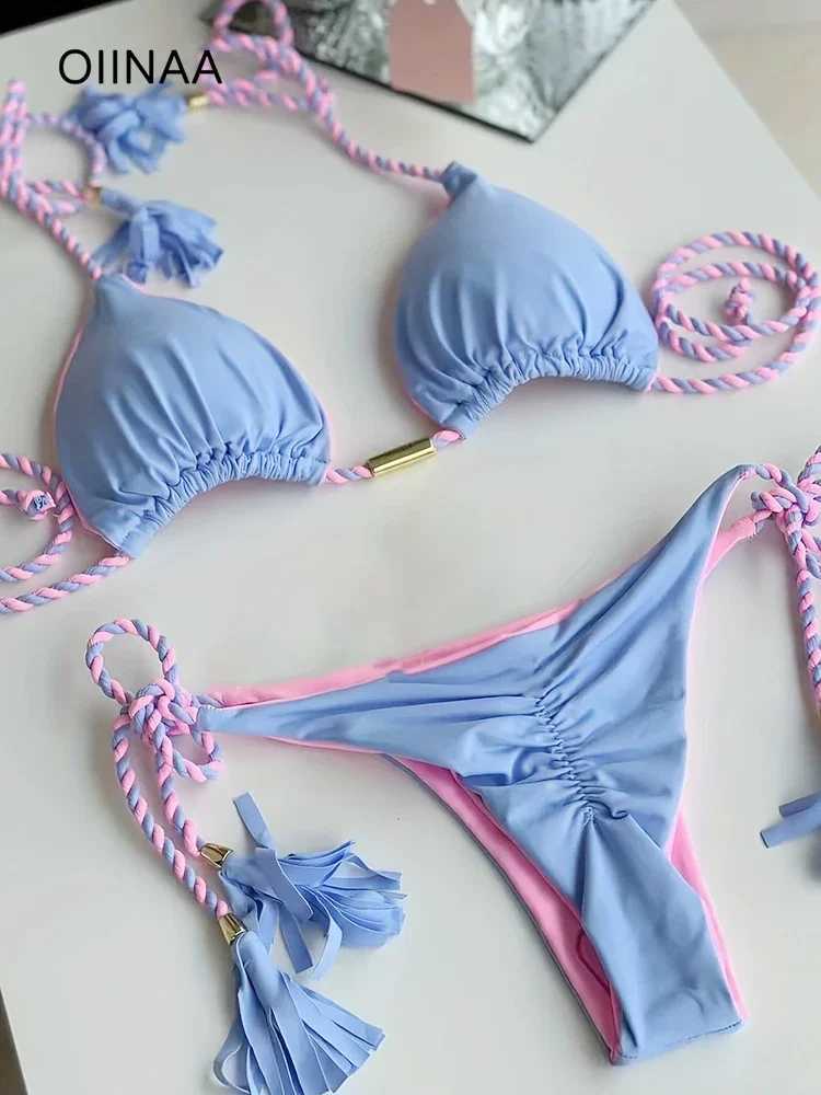 OIINAA Swimsuit Women Bikinis Set Sexy Drawstring Bikini Beachwear opard Two-pieces Swimwear Bathing Suit Lace Up Bikini SetXJ241212