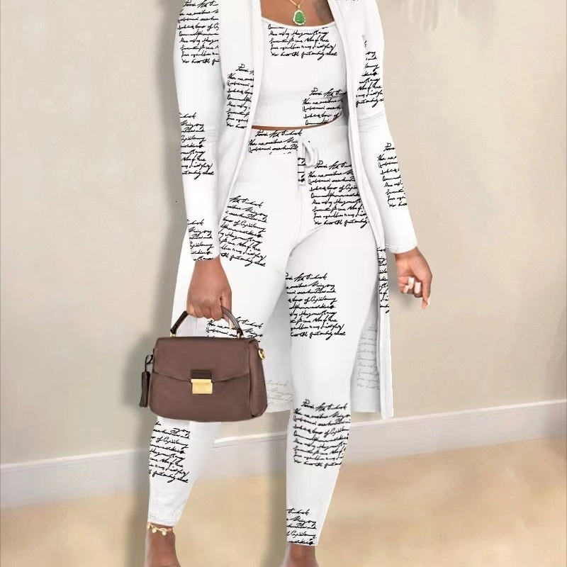 Plus Size 3XL Designer Womens Printed Three Piece Set Sports Tracksuits Vest Long Sleeve Jacket Coat And Sweatpants Jogging Suit 3Pcs Sets For Women O