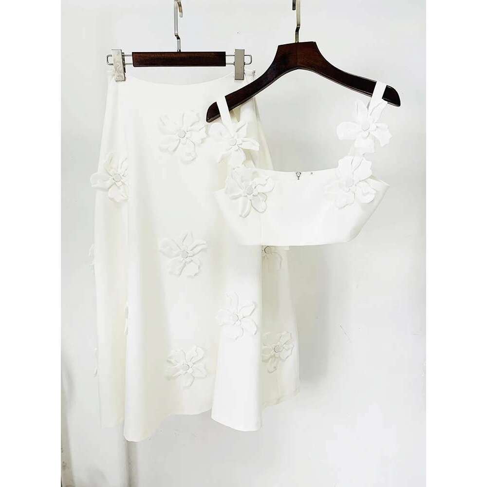 Ladies suits Ladies' set Quality Newest Designer Suit set Wome's Strap Spaghetti wers Appliques Camis Top Midi Skirt Set 2pcs
