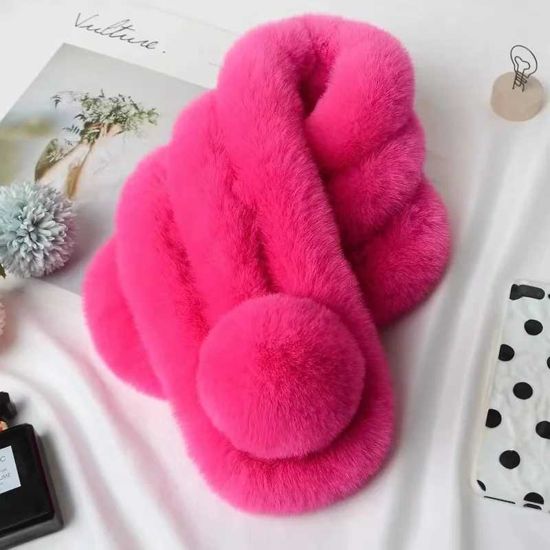 Scarves Wraps Girl Lolita Neckerchief Faux Rabbit Fur Sweet Plush Ball Furry Scarf Wrap Winter Neck Warmer Elegant Wedding Banquet Shawl H241213