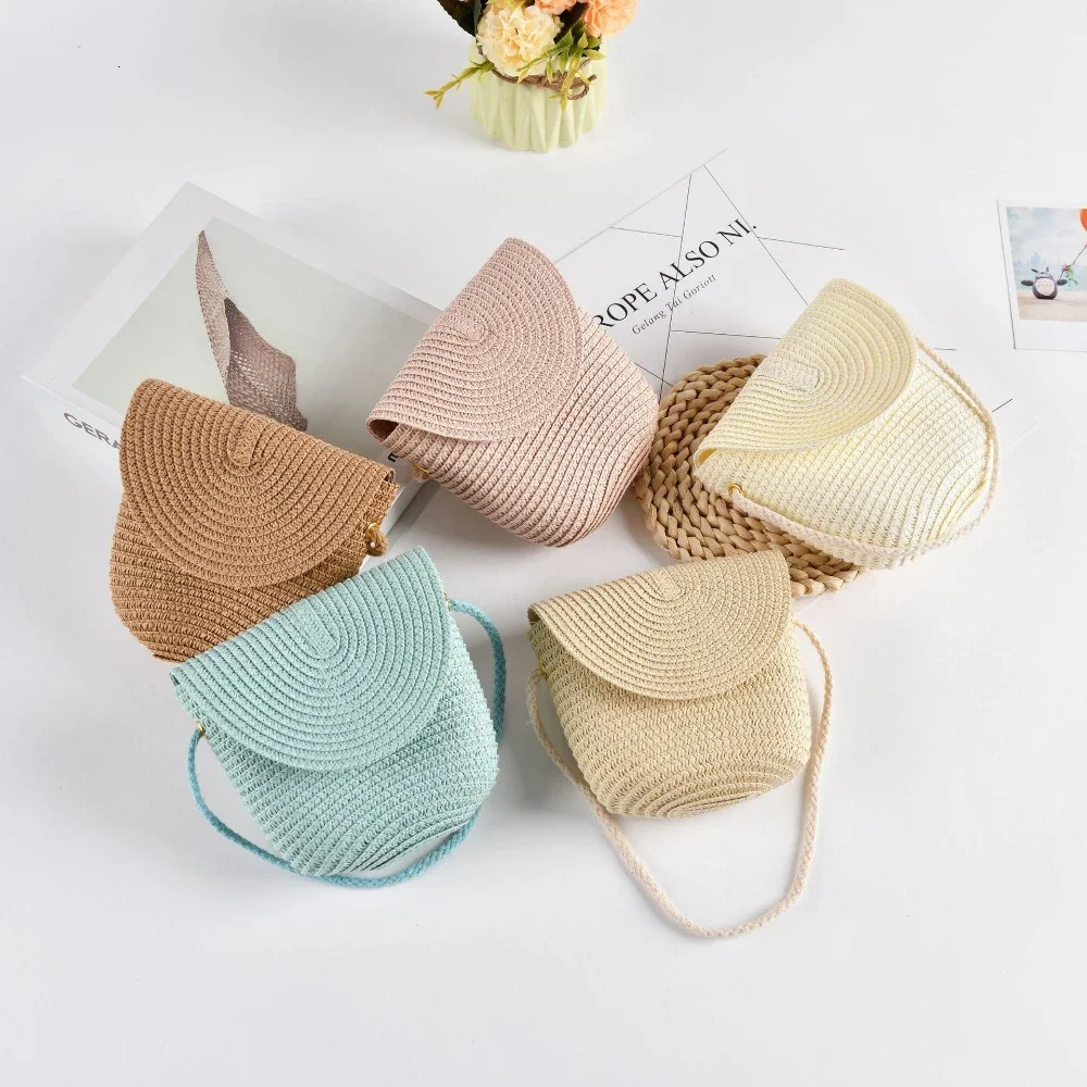 Fashion Woven Straw Bag Handmade Rattan Crossbody Handbags Knit Summer Beach Small Purse Women Shoulder Messenger Bags Wallet 241203