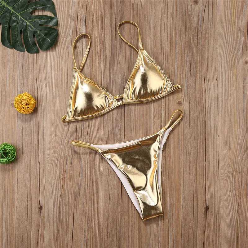 Women Bikini Sets Gold Color Sequins Bikini Set Women Swimwear Push Up Padded Swimwear For WomenXJ241212