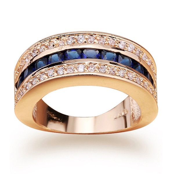 New Arrival Fashion Jewelry Handmade 10KT Yellow Gold Filled Princess Cut Blue Sapphire Party CZ Diamond Men Wedding Band Finger Ring