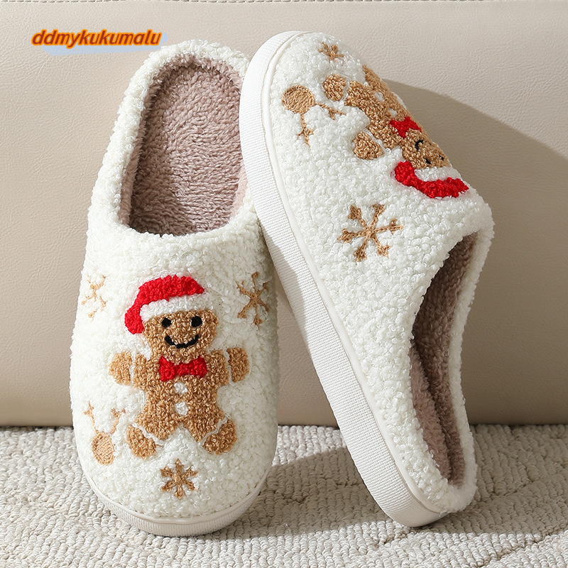 Winter Women Slippers Cute Christmas Gingerbread Man Slides Men Exquisite Comfy Houseshoes Bedroom Soft Sole Home Shoes for Gift #14 ddmykukumalu