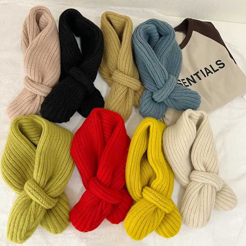Scarves Wraps Simple Fashion Baby Scarf Candy Color Woolen Knitted Scarves For Girls Boys Winter Warm Kids Cross Neckerchief H241213
