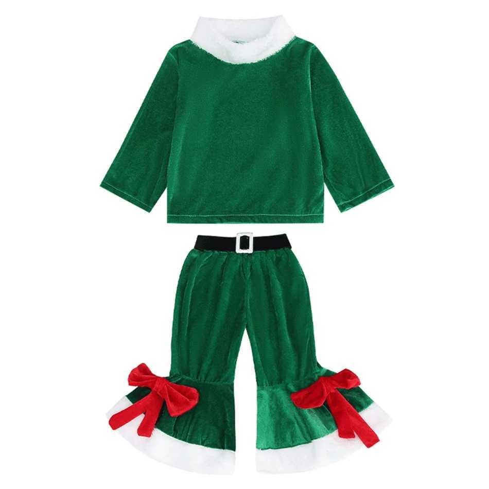 Baby girl boy Christmas costume childrens New Year costume set childrens long sleeved wool top Flare Pants hat Christmas set W241213