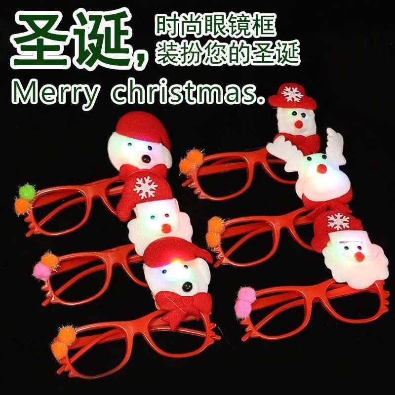 Sunglasses 10pcs New Year 2025 Cartoon Christmas Glowing Glasses LED Light Up Santa Glasses Adult Kids Xmas Party Gifts Festival Home Decor H241213
