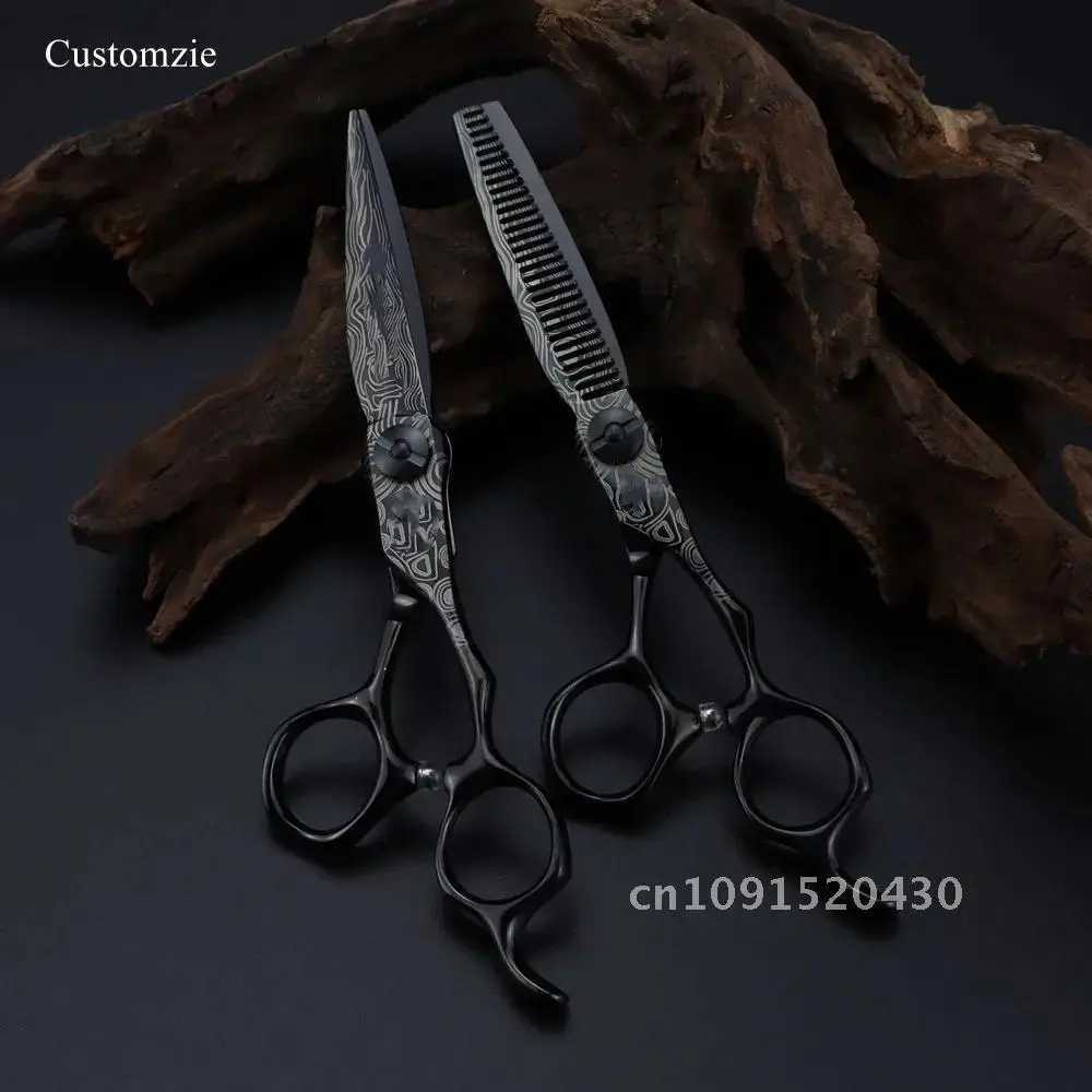 New Arrival Customized 6-inch Upscale Black Damascus Hair Clip Hair Clip Slim Hair Cutting Tool Barber Barber Z241213