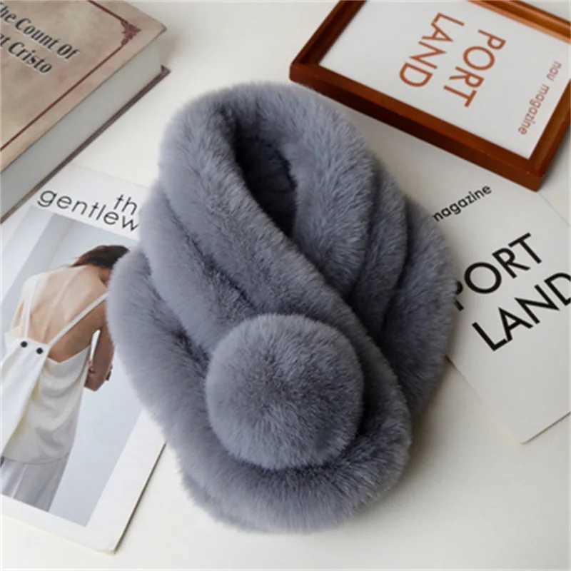 Scarves Wraps Faux Rabbit Fur Sweet Plush Ball Girl Lolita Neckerchief Furry Scarf Wrap Winter Neck Warmer Thickened Plush Unisex Scarf Wrap H241213
