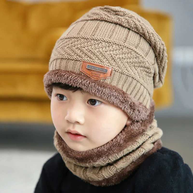 2Pcs Hat Scarf Sets Baby Hat Children Cap Warm Winter Hats for Kids Boys Girls Knitted Warmer Beanie Caps Bonnet Ski BalaclavaXJ241213
