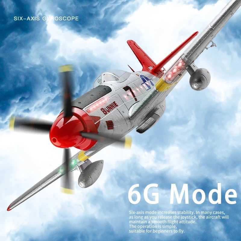 Electric/RC Aircraft XK A280 RC Plane 2.4G 4CH 3D6G Mode Aircraft P51 Fighter Simulator with LED Searchlight RC Airplane Toys for Children Adults Y241