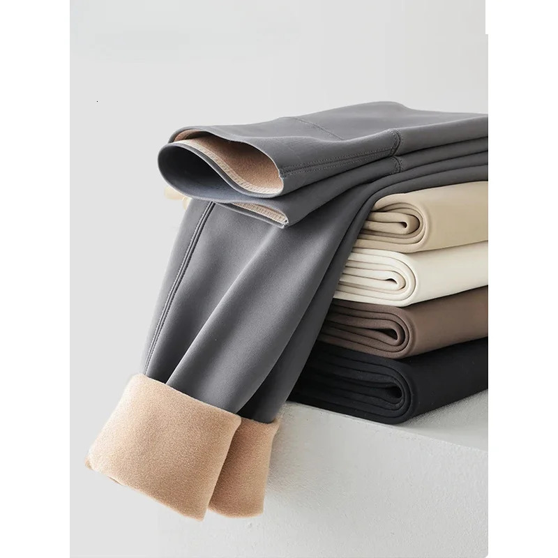 Autumn winter high waisted wool shark skin legs womens seamless ultra-thin slim fit velvet thick elastic warm legs 241205