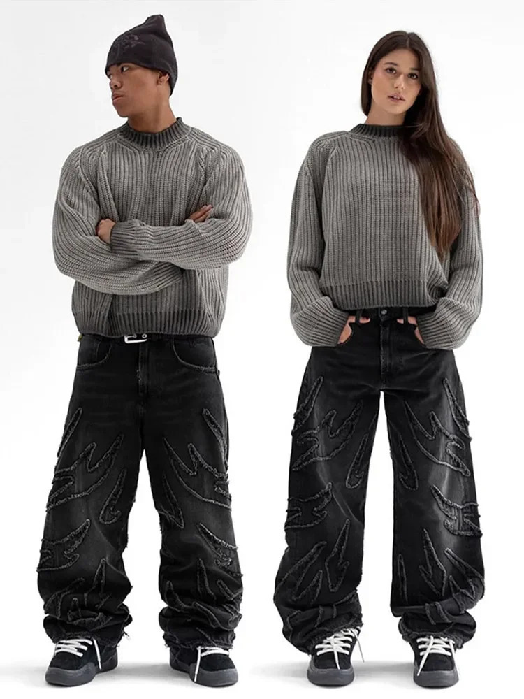 Fashion Solid Knitted Sweater for Male Neck Long Sleeve Oversized Pullover Jumpers Autumn Street Men Clothes Baggy Knitwear Tops 241212