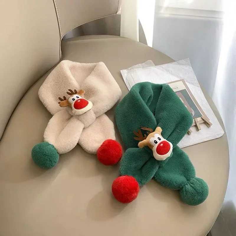 Scarves Wraps Xmas Childrens scarf winter warm baby plush scarf thickened male and female windproof scarf cute Christmas deer scarf H241213