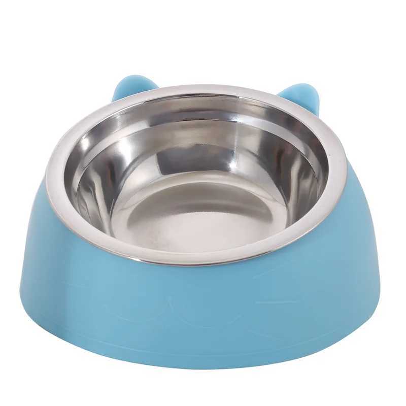 Cat Feeders Cat Dog Bowl 15 Degrees Tilted Stainless Steel Cat Bowl Safeguard Neck Puppy Cats Feeder Non-slip Crashworthiness Pet Bowl z241213