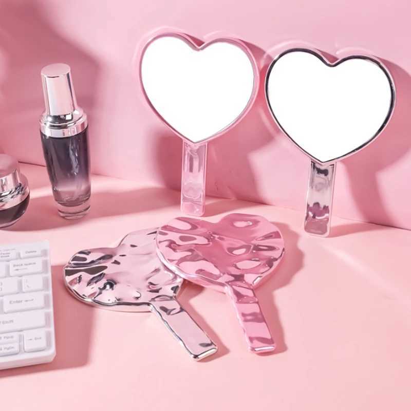 Portable Ins Liquid Shape Heart Mirror Handheld Desktop Cosmetic Mirror Makeup Mirror Travel Metallic High Definition MirrorXJ241213