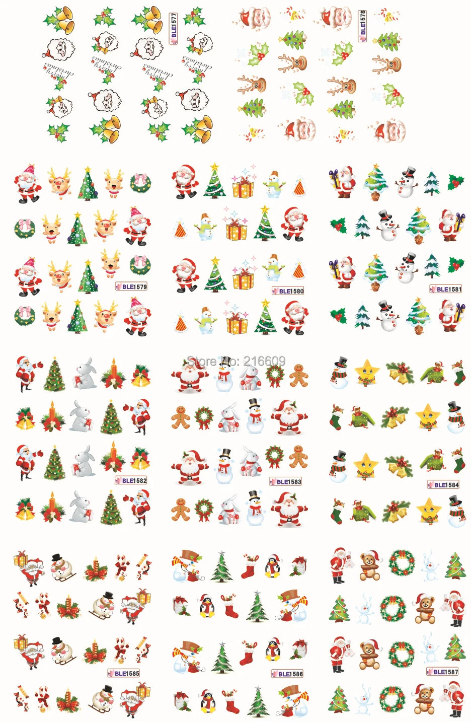22 Water Stickers/Batch Snowman Father Christmas Tree Nail Art Stickers Nail Water Transfer Stickers Decoration BLE1577-1587 241205