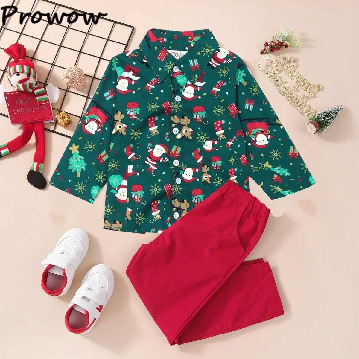 Boys Christmas clothing Childrens Day clothing short sleeved/long sleeved gentlemans shirt+red pants New Years childrens clothing W241213