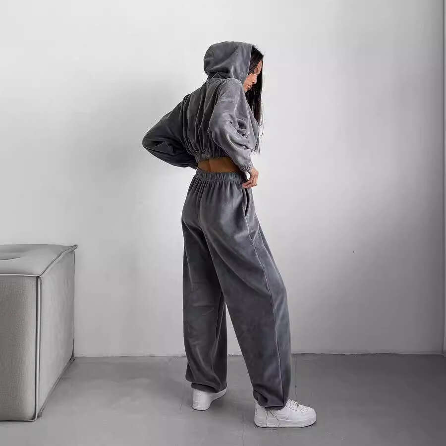 Spring And Autumn Foreign Trade New Women's Loose Hooded Stand Up Hoodie Two Piece Set Trendy Clothing Fashion Casual Temperament