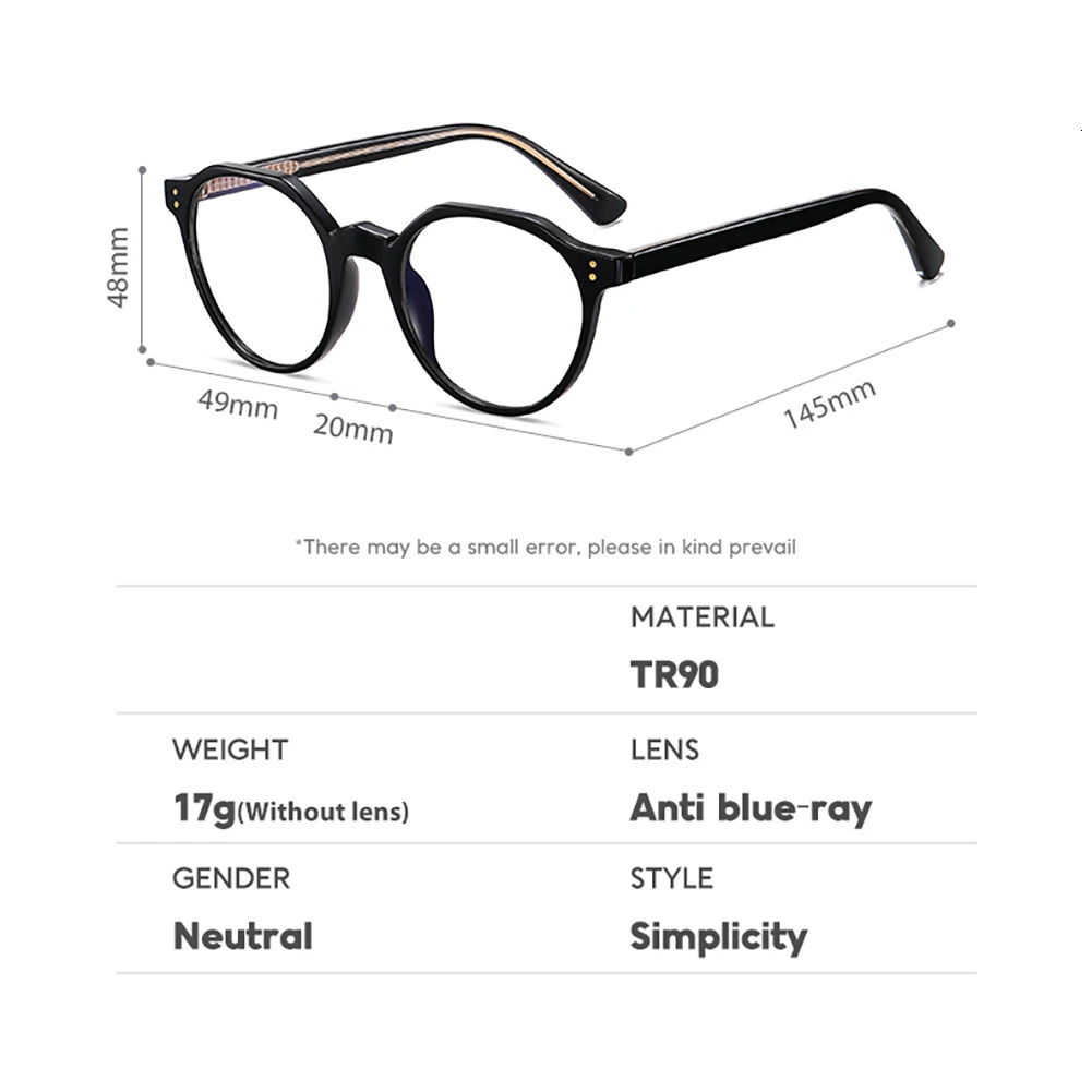 Kachawoo blue light blocking glasses round TR90 acetate retro frame men women unisex decoration clear black Korean style 241213