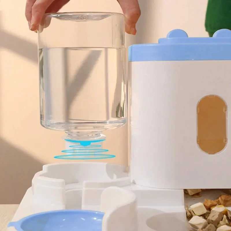 Cat Feeders 2-in-1 Automatic Feeder Dog Cat Food Bowl and Water Feeding Device Pet Large Food Dispenser Puppy Pet Kitten Bowl Accessories z241213