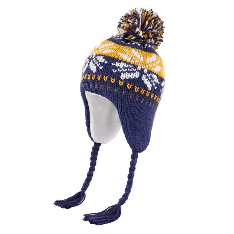 Snowflake Knitted Hat for Women Outdoor Warm Ear Protection Hair Ball Hat Winter Hats for Girl Baby Caps for Girl XJ241213