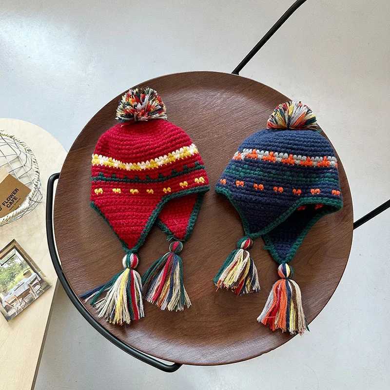 MILANCEL Winter Retro Childrens Knitted Hats Girls Warm Beanie Childrens Colorful Ear Protection Caps Boys Lei Feng CapsXJ241213